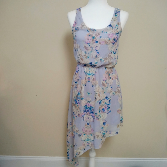 Lavender Pastel Floral Layered Sheer Dress Flowy - Picture 2 of 7